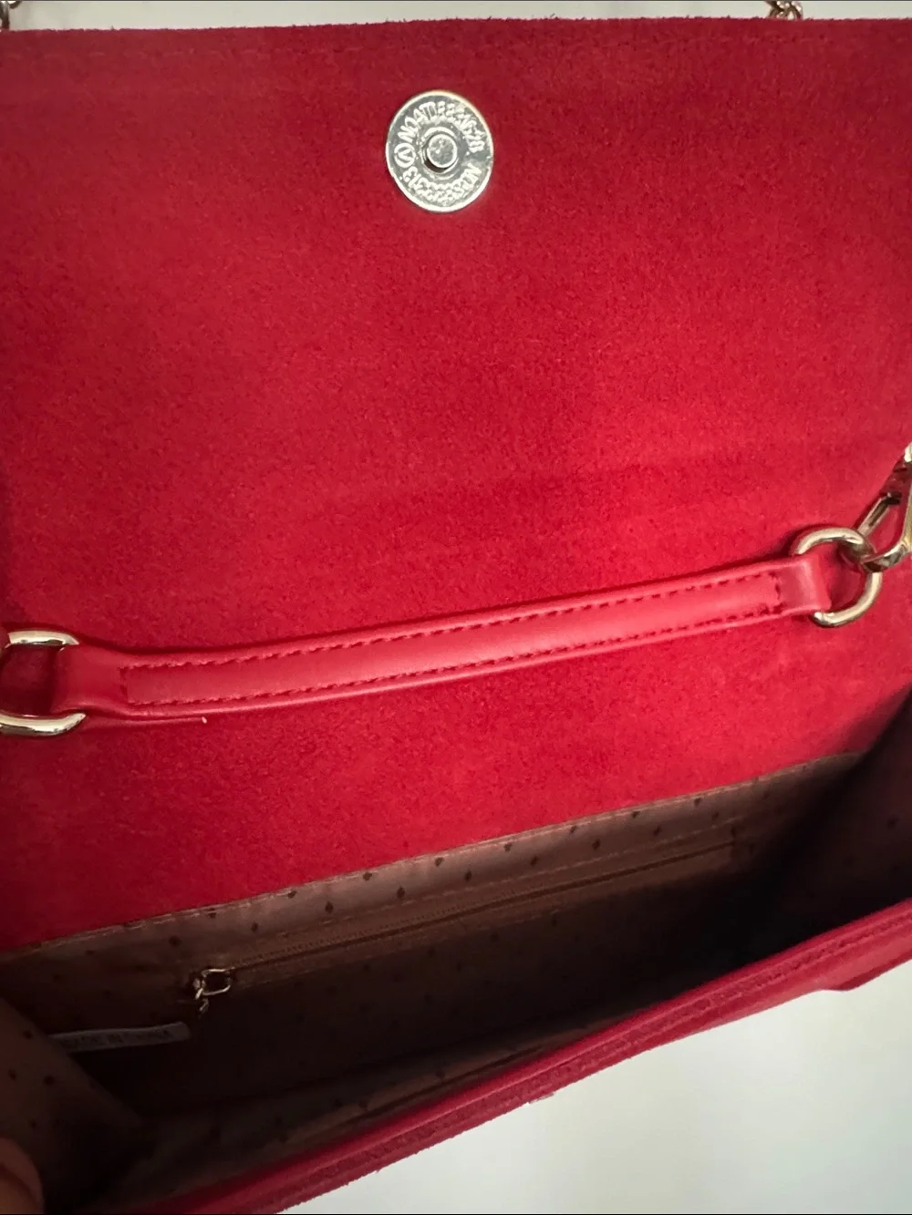 Vanessa Williams Red Suede Clutch with Gold Chain